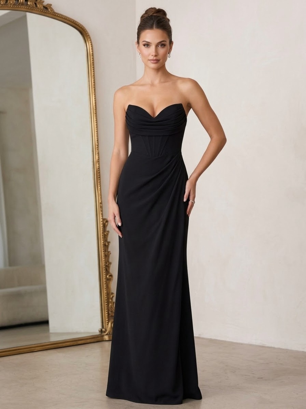 Elegant Black Strapless Evening Dress BNWOT